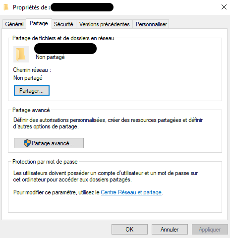 Screenshot of the properties screen of a windows folder